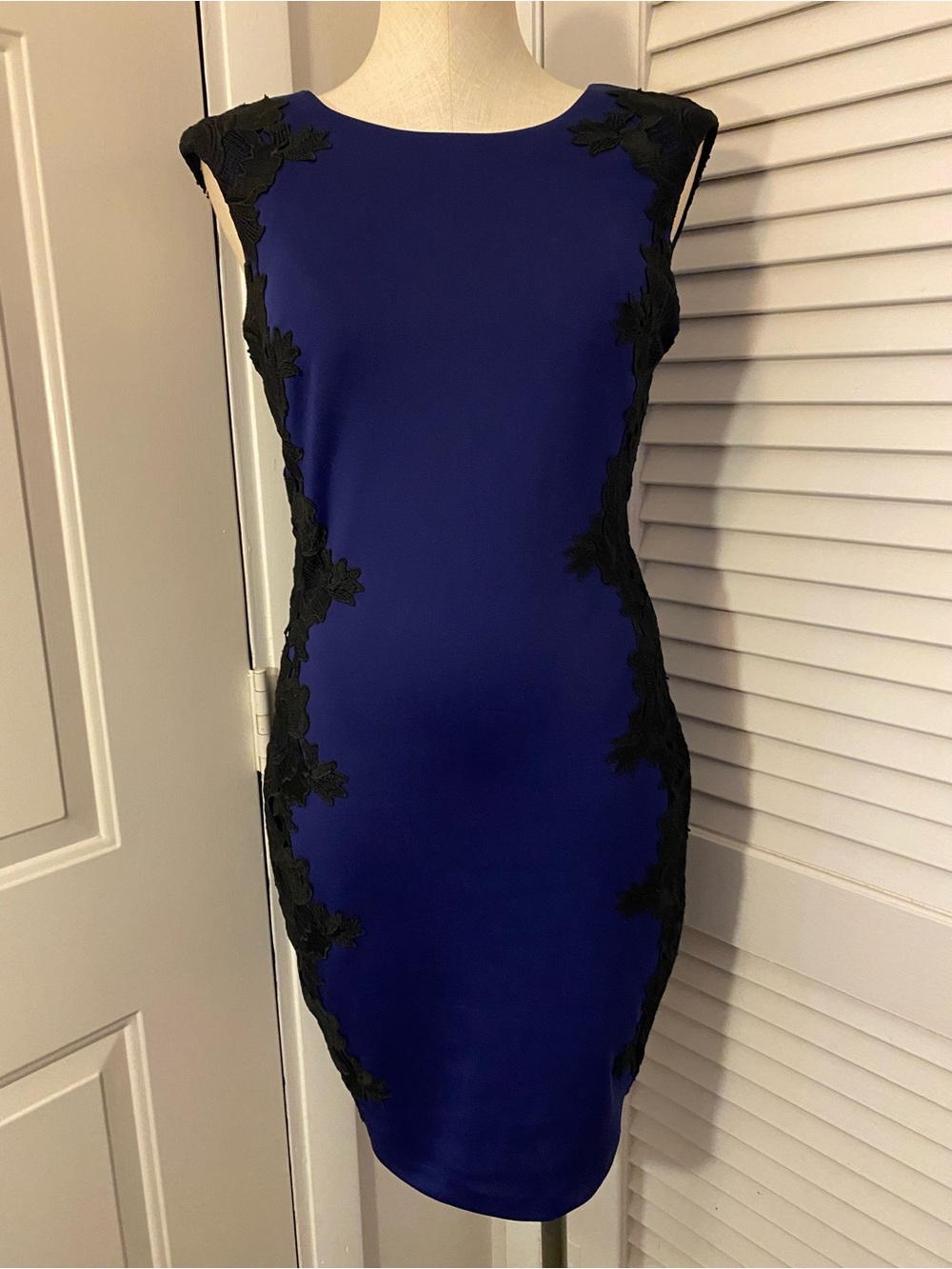 Jax Royal Blue Bodycon Dress with Black Lace Side Trim- Size 4